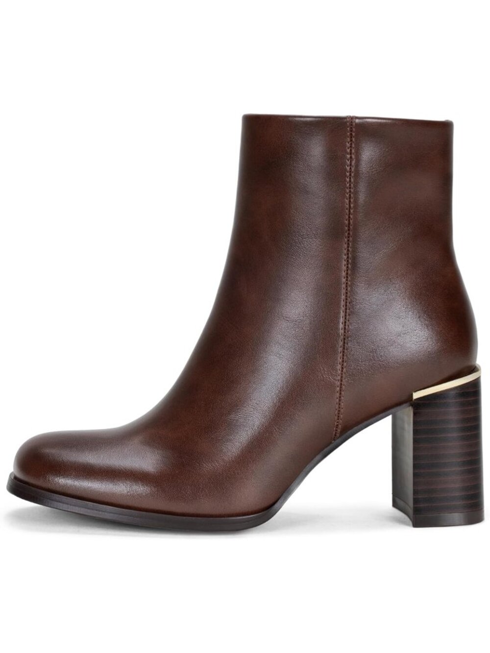Women's Brown Square Round Toe Chunky Heel Ankle Boots with Side Zipper Booties